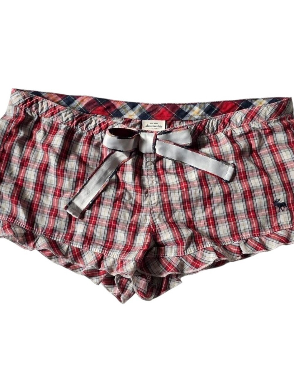 Abercrombie vintage red plaid ruffle shorts with bow